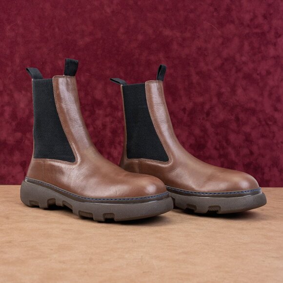 Burberry Men Creeper Brown Leather Chelsea Fashion Boots sz 12US EUR45